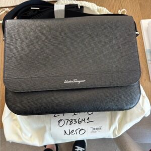 Salvatore Ferragamo Textured Black Messenger Bag